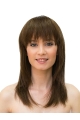 Lace Front Brown 16" Straight Long With Bangs Sleek Human Hair Women Wigs