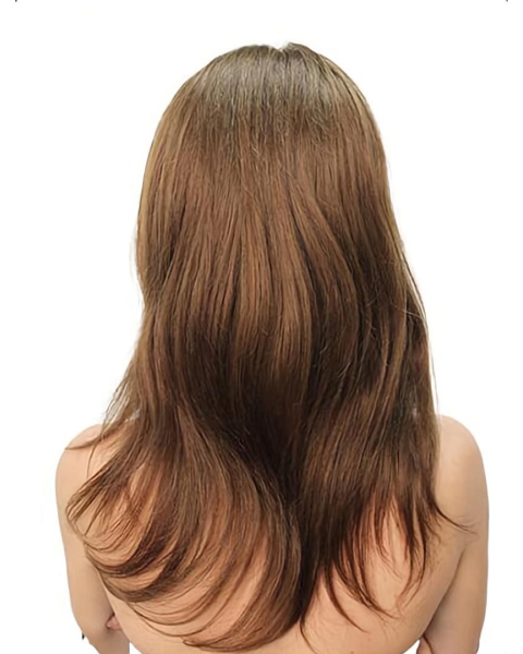 100% Hand-tied Brown 16" Long Straight  Without Bangs  Human Hair Women Wigs