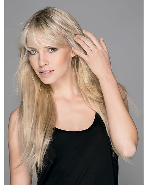 Perfect Long Straight Capless Blonde Platinum  With Bangs Synthetic Women Wigs