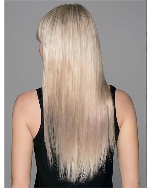 Perfect Long Straight Capless Blonde Platinum  With Bangs Synthetic Women Wigs