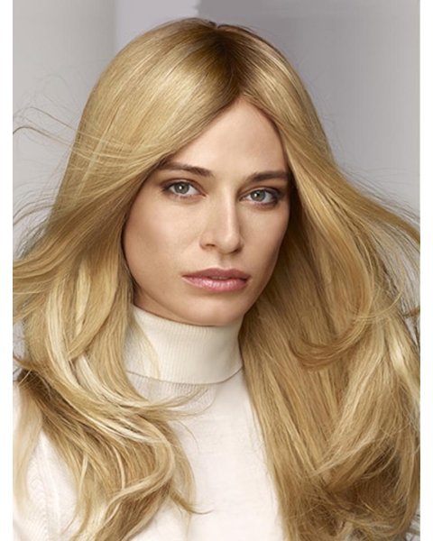 Straight Monofilament Blonde Without Bangs Synthetic Designed Long Wigs