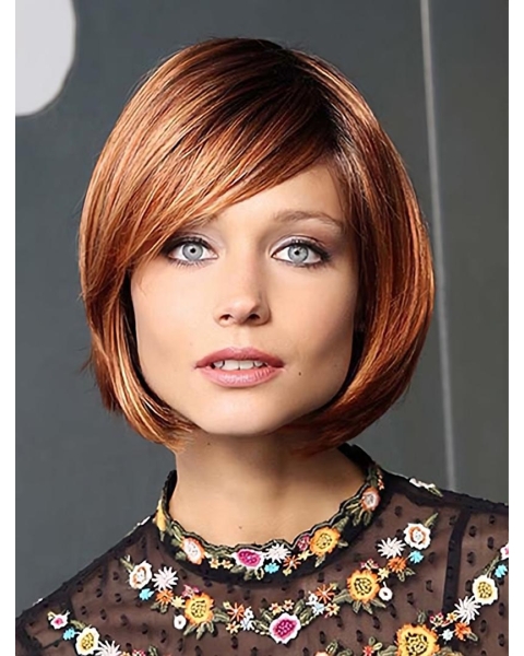 Quality Long 10" Monofilament Auburn Straight Synthetic Bob Wigs