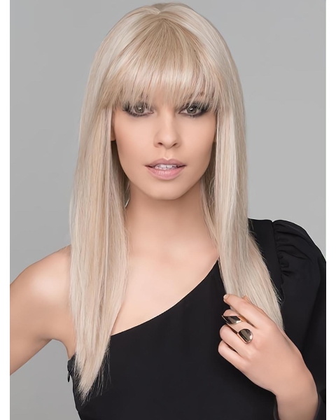  No-fuss Long Blonde Straight Monofilament Synthetic Women Wigs