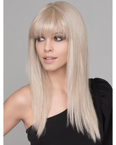  No-fuss Long Blonde Straight Monofilament Synthetic Women Wigs