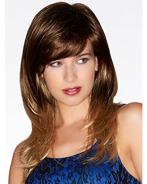 16" Straight Ombre/2 tone With Bangs Long Syn thetic Women Wigs