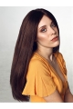 Straight Long 100% Hand-tied Lace Front Brown Without Bangs Human Hair Wigs For Women