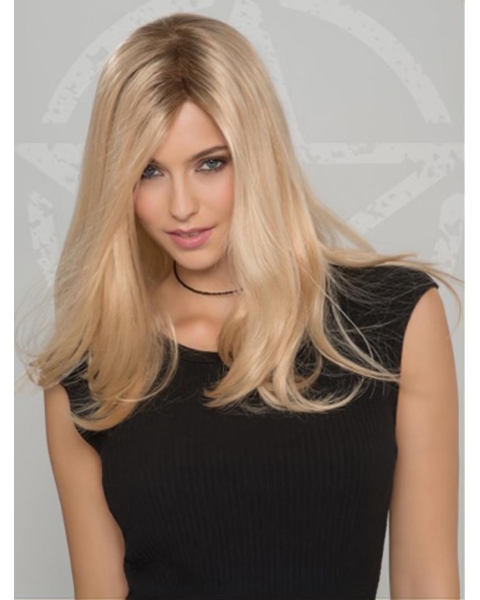 16" Long Straight Monofilament Blonde Without Bangs Women Human Hair Wigs