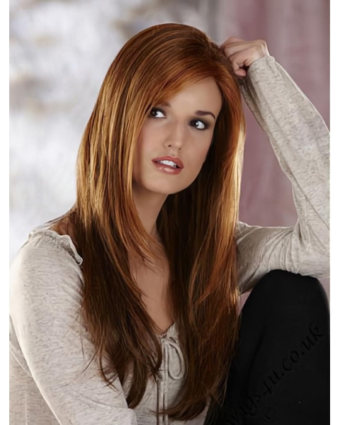 18" Long Without Bangs Capless  Straight Auburn synthetic women  Wigs