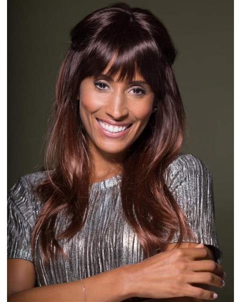 High Quality Capless Long Straight Auburn With Bangs African American Synthetic Women Wigs