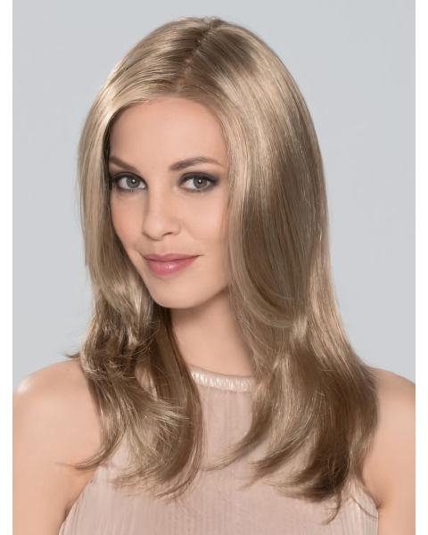 16" Long Straight  Without Bangs Monofilament  Blonde Synthetic Women Wigs