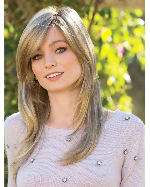 Mono top Long Blonde 16" Straight Online Long Synthetic women Wigs