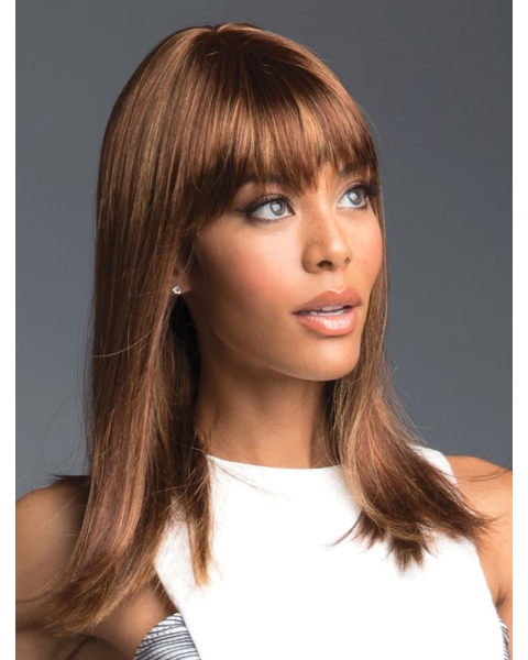 Auburn Capless 16" long Straight With Bangs Convenient Monofilament Synthetic Women Wigs