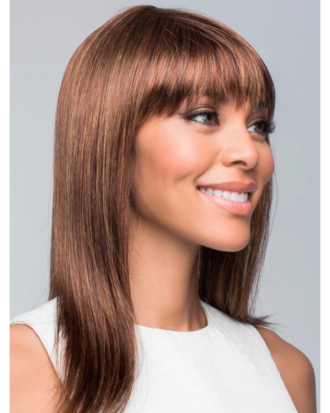 Auburn Capless 16" long Straight With Bangs Convenient Monofilament Synthetic Women Wigs