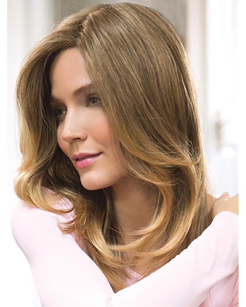 Capless Blonde 16" Without Bangs Long Beautiful Monofilament Synthetic Women Wigs