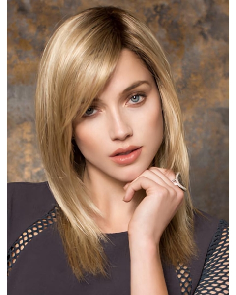 Blonde 16"long Straight Monofilament With Bangs No-fuss Synthetic Women Wigs