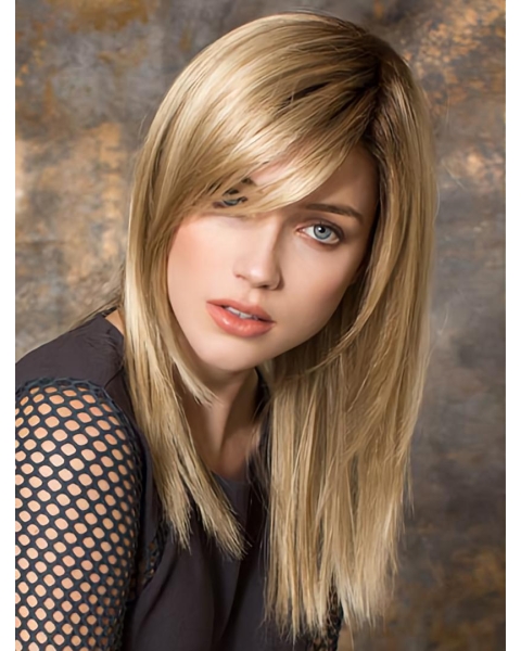 Blonde 16"long Straight Monofilament With Bangs No-fuss Synthetic Women Wigs