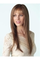 Quality  Capless Monofilament Long Brown With Bangs Straight Synthetic Women Wigs