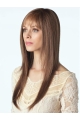 Quality  Capless Monofilament Long Brown With Bangs Straight Synthetic Women Wigs