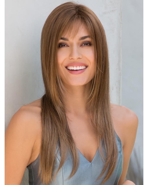 Capless Layered Brown Long Straight  Capless 18" Synthetic Wigs For Women