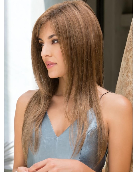 Capless Layered Brown Long Straight  Capless 18" Synthetic Wigs For Women