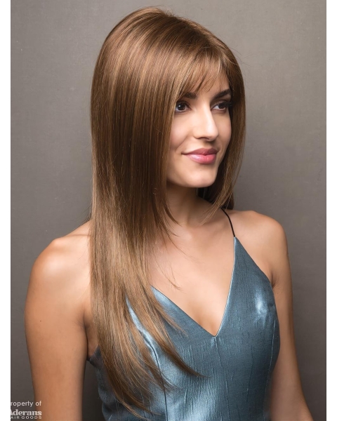 Capless Layered Brown Long Straight  Capless 18" Synthetic Wigs For Women