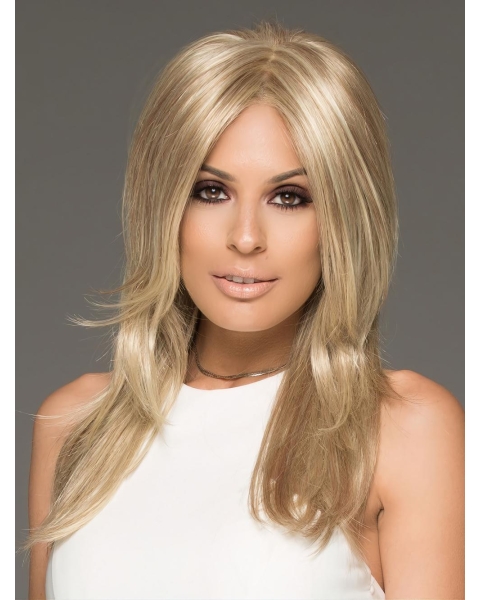 16" Long Straight hand-tied Blonde  Synthetic Lace Women Wigs