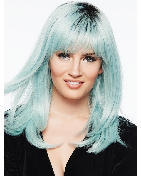 Nice Capless Long Straight White With Bangs Synthetic Women Wigs