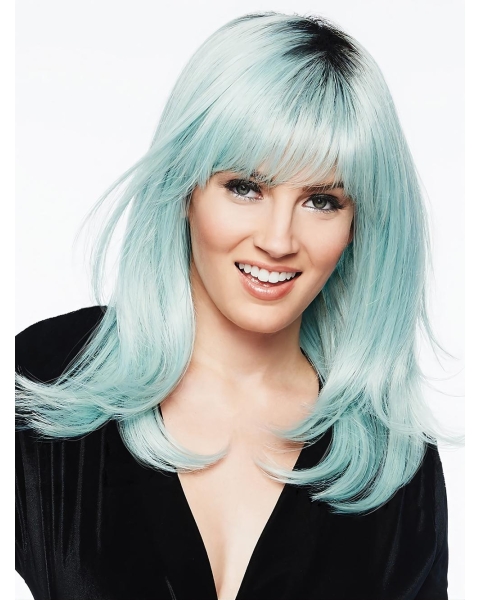 Nice Capless Long Straight White With Bangs Synthetic Women Wigs