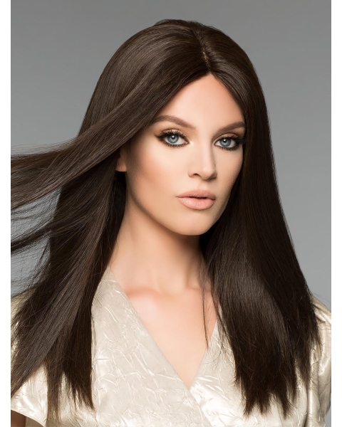 16'' Long Straight Monofilament Black Human hair Wigs For Women 