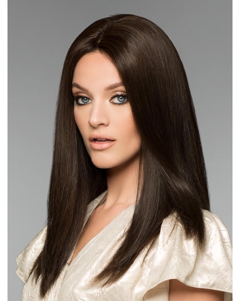 16'' Long Straight Monofilament Black Human hair Wigs For Women 