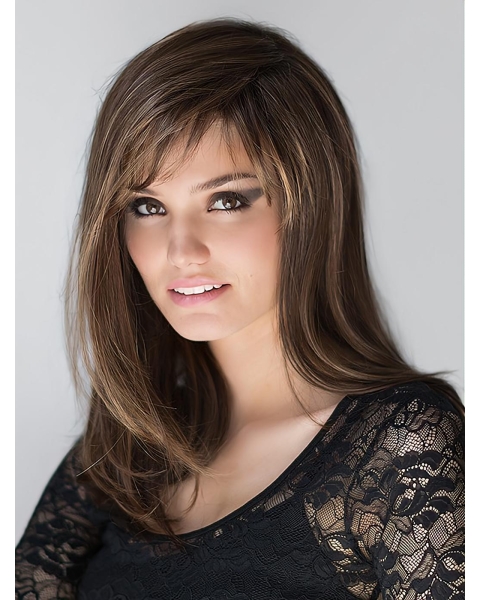 Perfect Brown 16" Long Straight Layered Synthetic Women Wigs