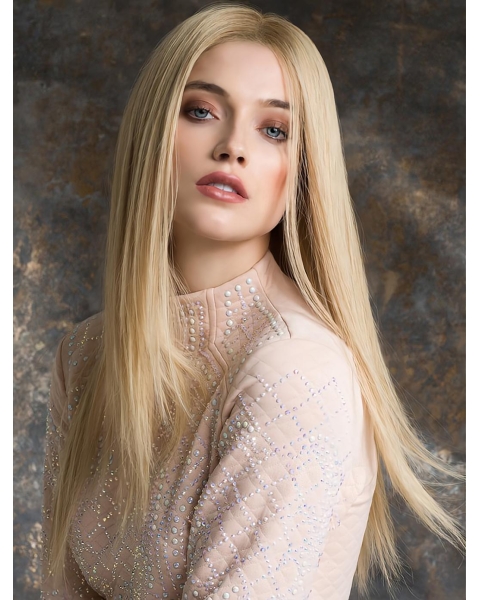 20'' Long Straight Blonde Layered Human Hair Women Wigs