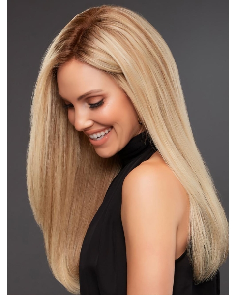 18'' Long Straight Platinum Blonde Without Bangs Human Hair Hand Tied  Women Wigs