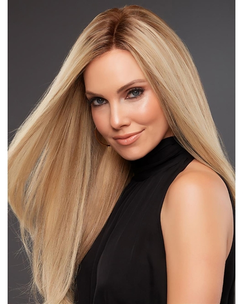 18'' Long Straight Platinum Blonde Without Bangs Human Hair Hand Tied  Women Wigs