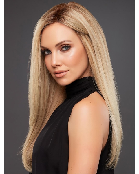 18'' Long Straight Platinum Blonde Without Bangs Human Hair Hand Tied  Women Wigs