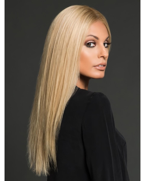 18'' Long Straight Blonde hand-tied Lace Front Layered Human Hair Wigs For Women