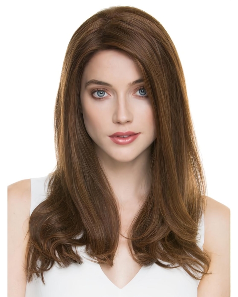 Long Brown 16" Straight Lace Front Layered Human Hair Women Wigs