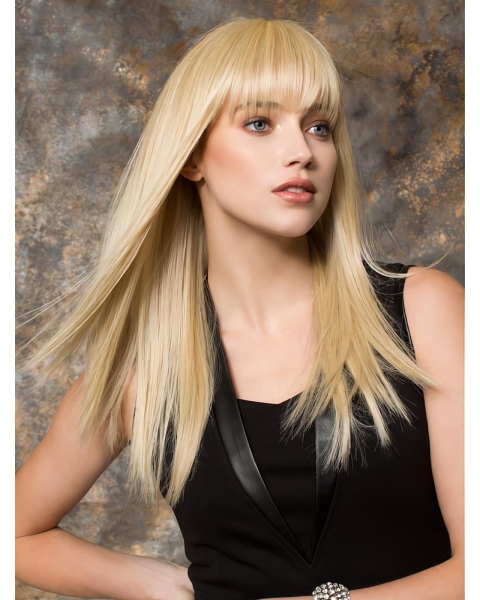  16" Long Blonde Straight Capless With Bangs Synthetic Women Wigs