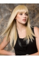  16" Long Blonde Straight Capless With Bangs Synthetic Women Wigs