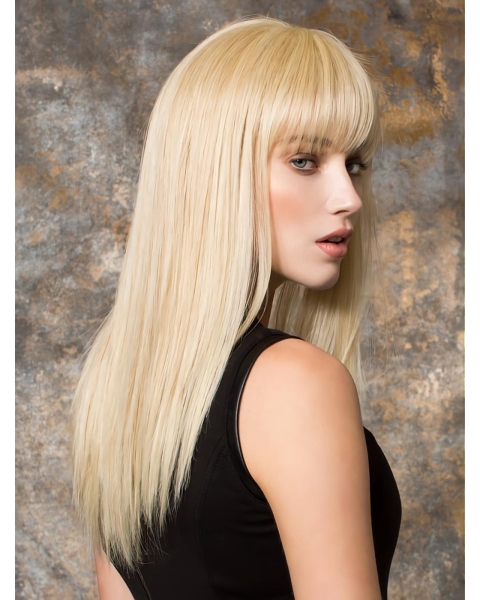  16" Long Blonde Straight Capless With Bangs Synthetic Women Wigs