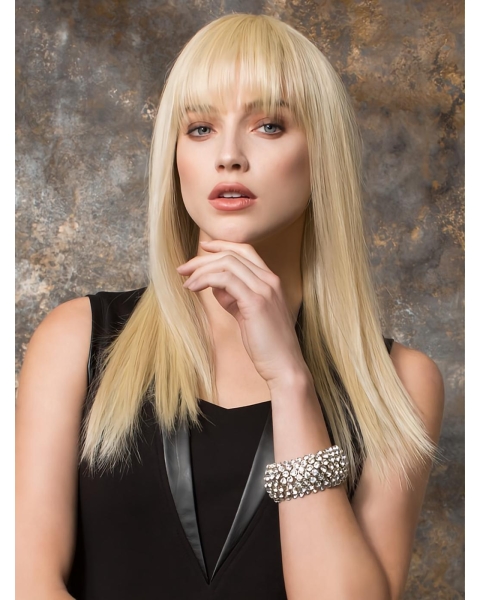  16" Long Blonde Straight Capless With Bangs Synthetic Women Wigs