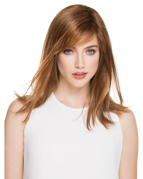 Brown 16" Long Straight Mono Top Synthetic Women Lace Wigs 