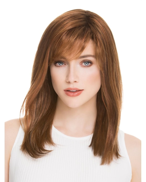 Brown 16" Long Straight Mono Top Synthetic Women Lace Wigs 