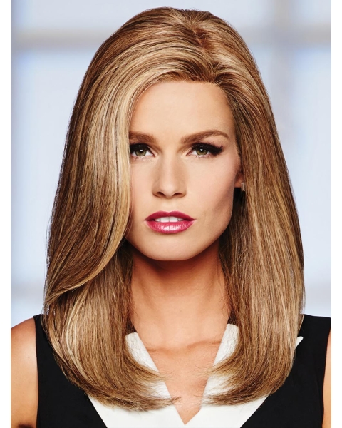 16'' Long Straight Monofilament Blonde Human Hair Women Wigs