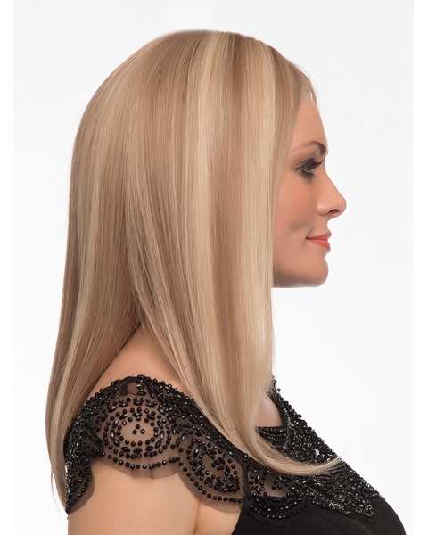 16'' Long Straight Monofilament Blonde Human Hair Women Full Lace Wigs