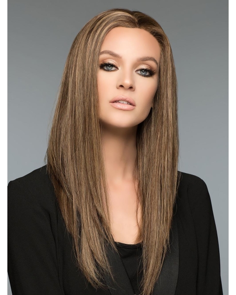 18'' Long Straight 100% Hand-Tied Monofilament Lace Front Remy Human Hair Women Wigs