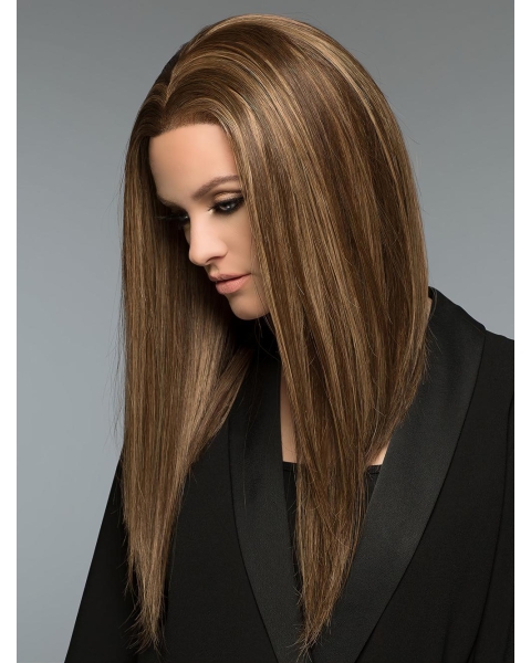 18'' Long Straight 100% Hand-Tied Monofilament Lace Front Remy Human Hair Women Wigs