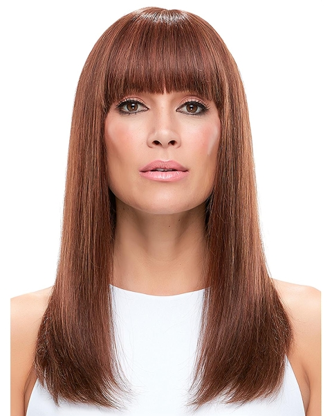 18" long Straight hand-tied Mono Top With Bangs Human Hair Women Wigs