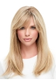  18" Long Straight With Bangs 100% Hand-Tied Mono Top Human Hair Women Wigs