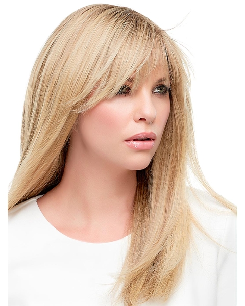  18" Long Straight With Bangs 100% Hand-Tied Mono Top Human Hair Women Wigs